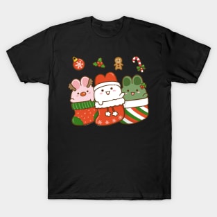 Bunny Christmas Stocking Green T-Shirt